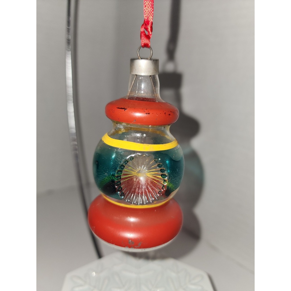 Vintage Unsilvered Double‎ Diamond Indent Railroad Light Ornament